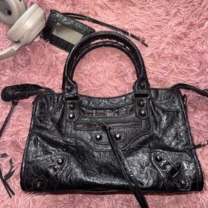 Black Leather Satchel Handbag - Classic Women's Bag